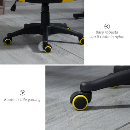 Ergonomic Gaming Chair, Swivel Office Chair with Wheels in Black and Yellow Faux Leather, Adjustable Height