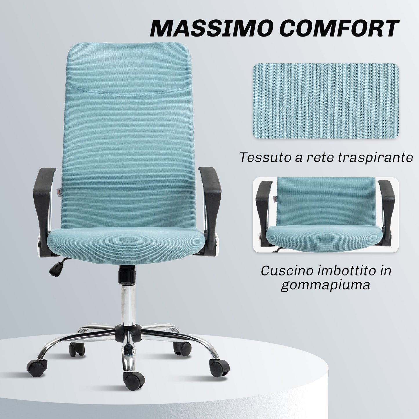 Ergonomic Swivel Office Chair, Adjustable Height and Mesh Backrest, 63x65x109-119 cm, Light Green