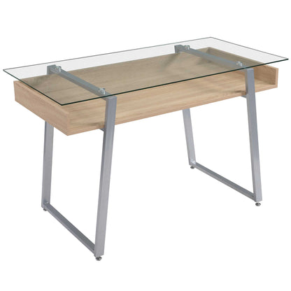 Design desk desk with 9mm tempered glass top and wooden frame and steel, for office house