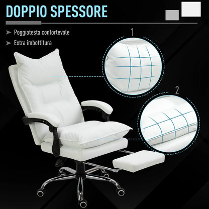 White Faux Leather Office Chair, Adjustable Height with 155° Reclining Backrest and Footrest