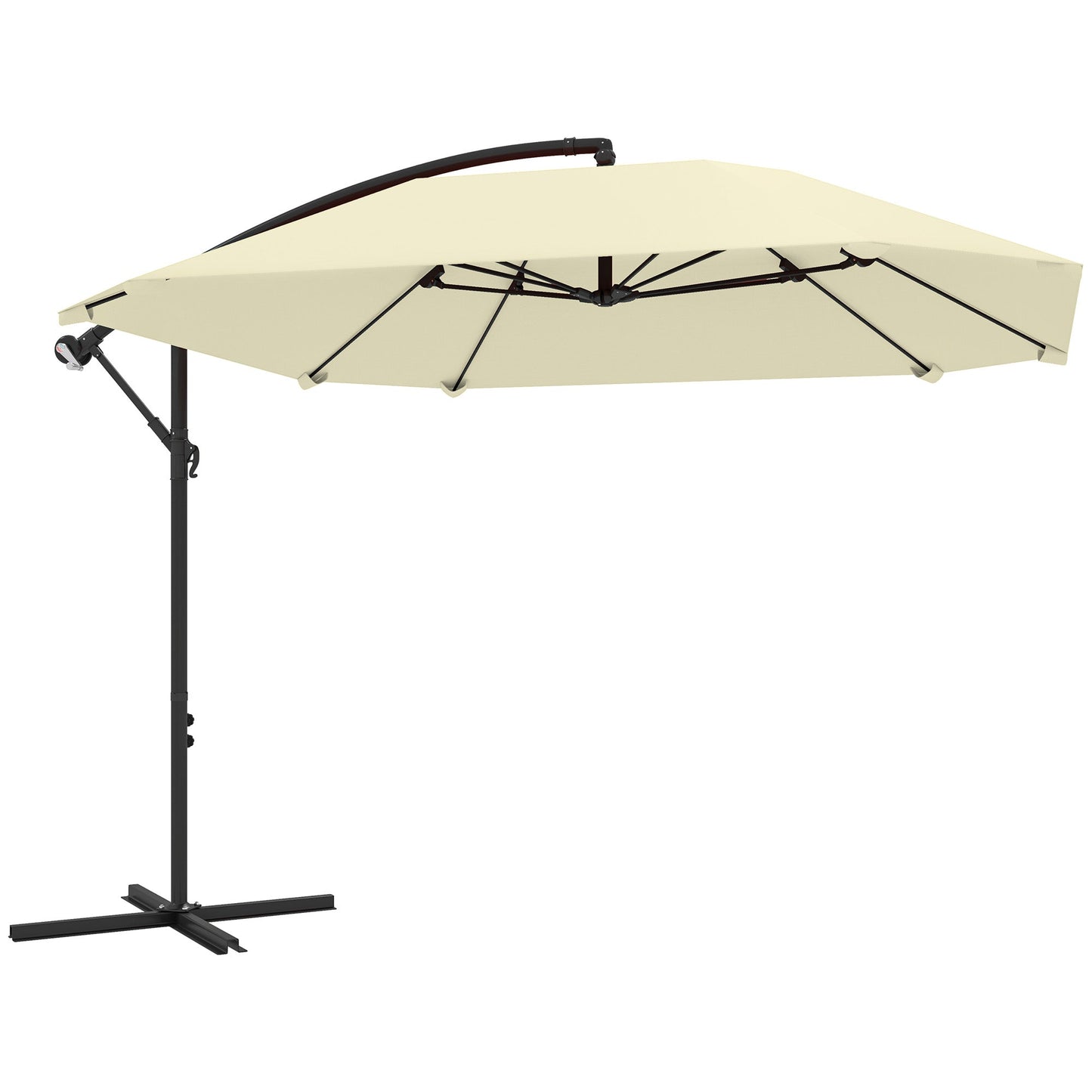 Cantilever Umbrella with Adjustable Cover and Cross Base, in Metal and Polyester, 260x304x245 cm, Cream