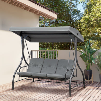 3 Seater Garden Swing Convertible to Lounger with Adjustable Canopy, Dark Grey