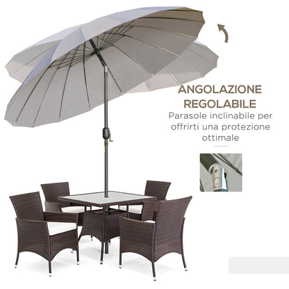 Garden and Terrace Umbrella 2.5x2.5 m with Crank and 18 Ribs and Tiltable, Grey