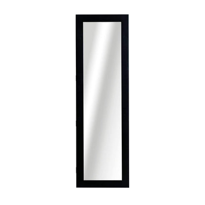 Wall Mounted Jewellery Cabinet with Hooks and Wooden Compartments, Jewellery Cabinet with Mirror for Earrings, Necklaces and Rings, 37x9.5x121 cm, Black