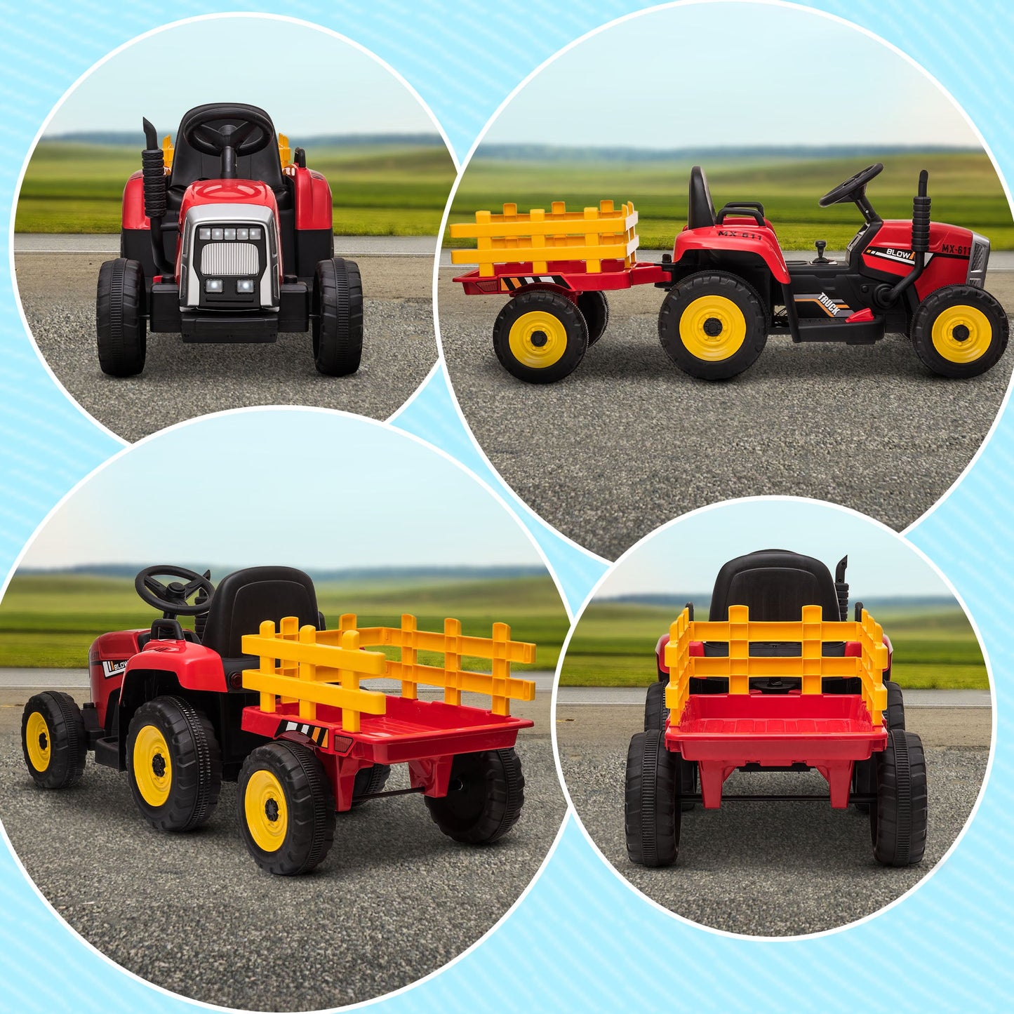 Electric Tractor for Children 3-6 Years with Removable Trailer, 12V Battery and Remote Control, Red