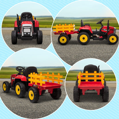 Electric Tractor for Children 3-6 Years with Removable Trailer, 12V Battery and Remote Control, Red
