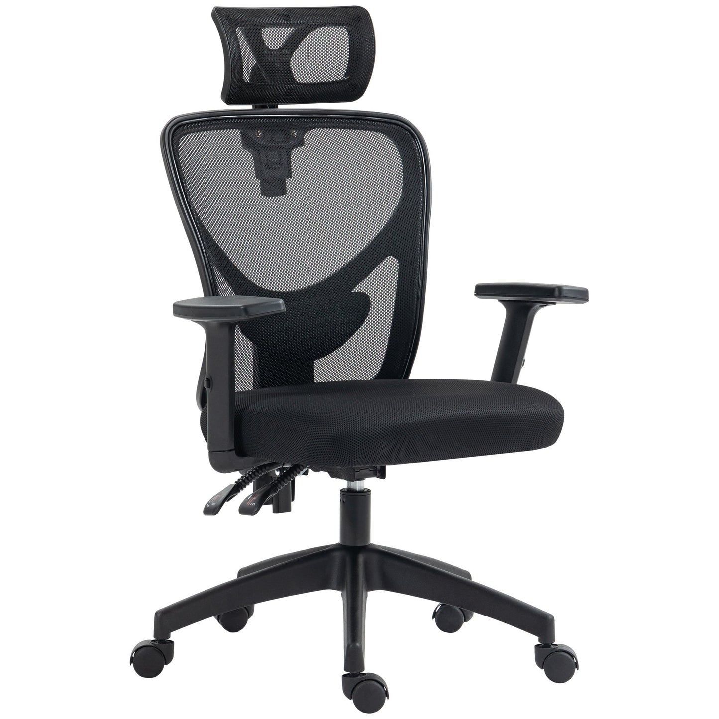 Ergonomic Office Chair with Adjustable Height, Lumbar Support and Headrest, 66x61x106-116cm Black