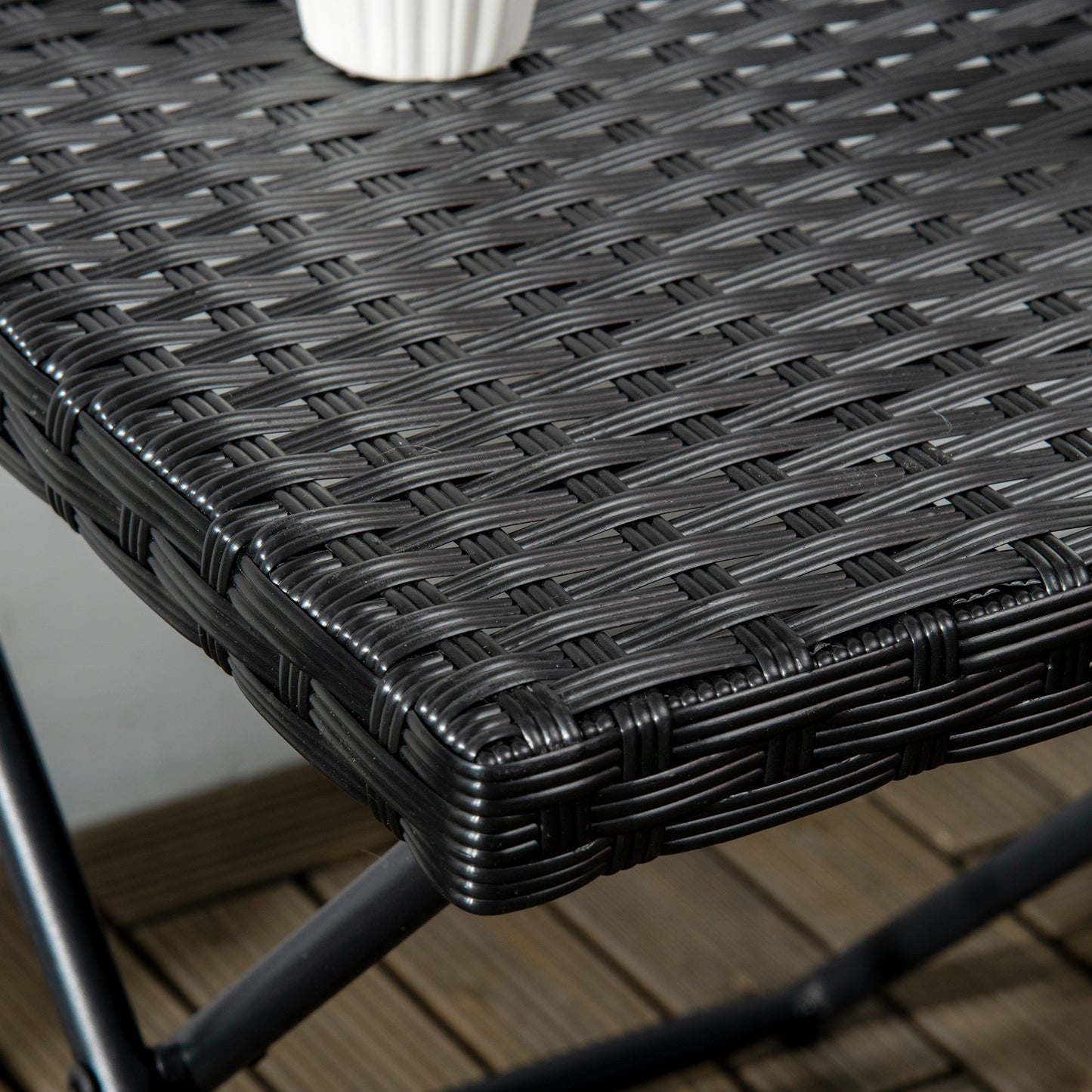 Space-Saving Folding Garden Table in Synthetic Rattan and Steel, 40x40x40cm, Black