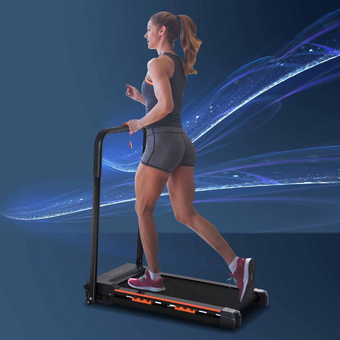 Folding Electric Treadmill with Remote Control and Safety Key, 1-6 km/h, 0.5HP Power, 105x56x108.5cm