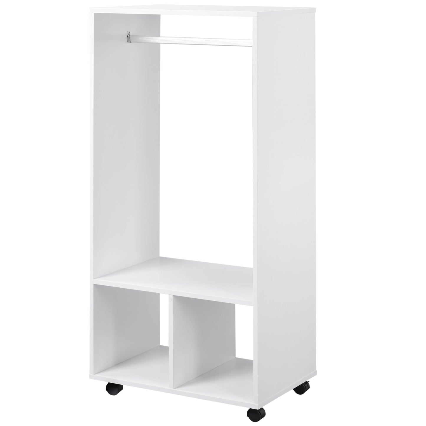 Coat Rack with Aluminum Bar and 2 Open Shelves, Chipboard, 60x40x128 cm, White