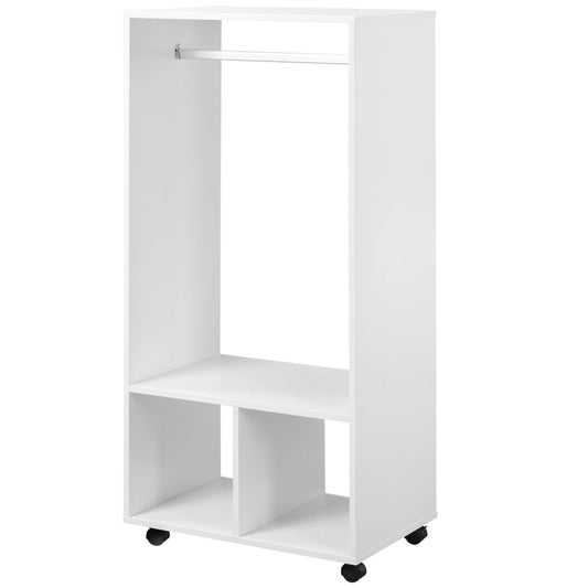 Coat Rack with Aluminum Bar and 2 Open Shelves, Chipboard, 60x40x128 cm, White
