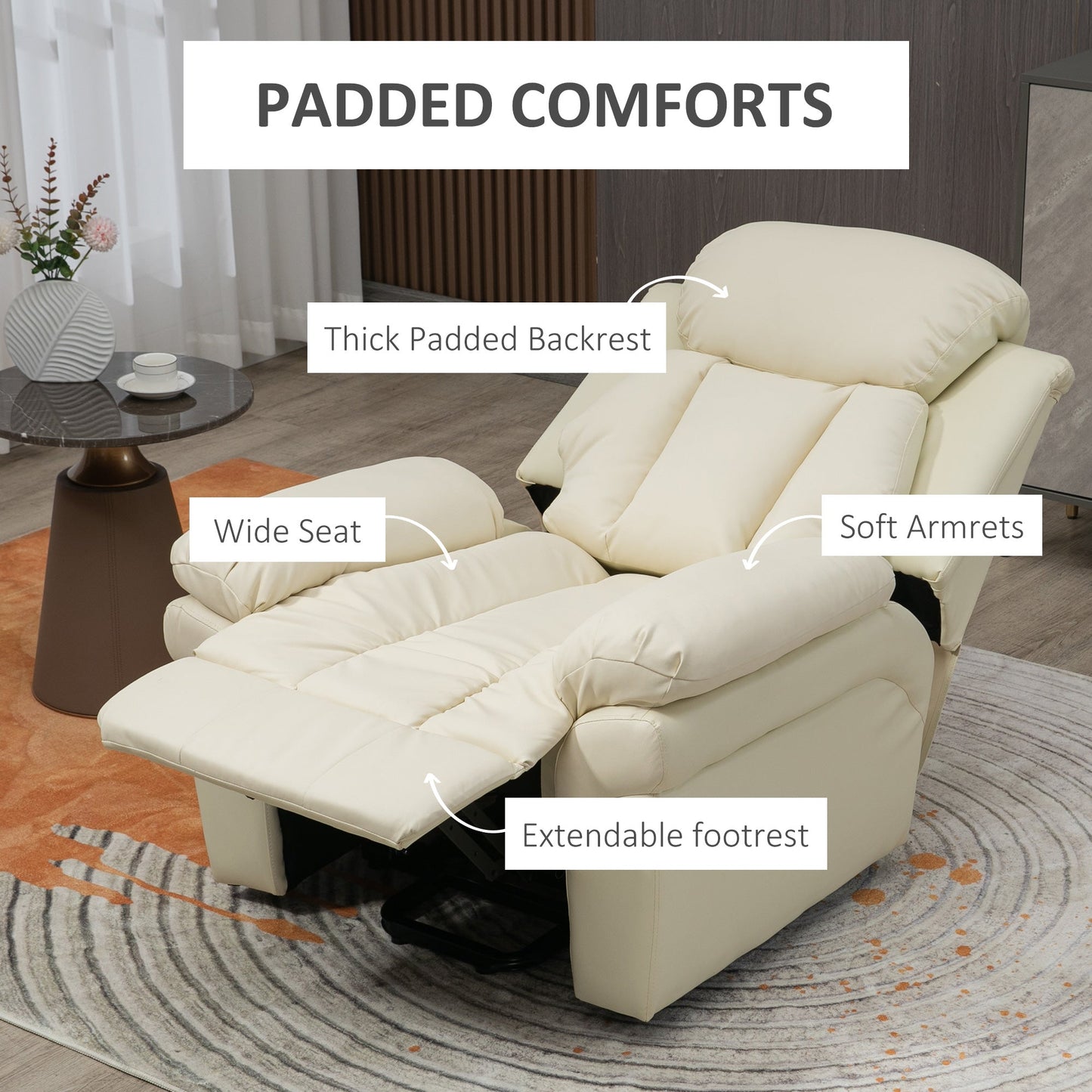 Electric Lift Recliner Chair with Thick Padding and Remote Control, 96x93x105cm, Cream