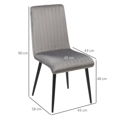 Set of 2 Padded and Space-Saving Kitchen Chairs with Steel Legs, 43x58x90 cm, Grey and Black