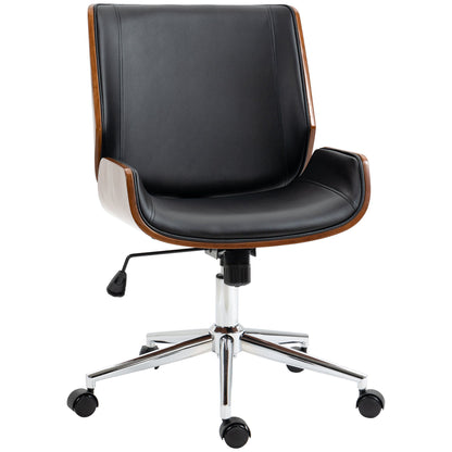 Vintage Padded Office Chair, Faux Leather, Wood and Steel, 53x60x86-96 cm, Black and Dark Brown