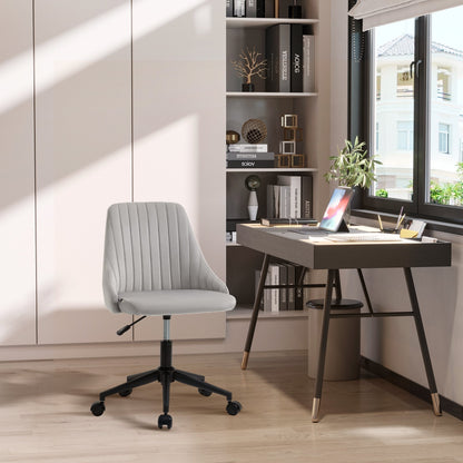 Grey Velvet Office Chair with Adjustable Height, Ergonomic 360° Swivel Chair with Wheels, 50x58x77-87cm