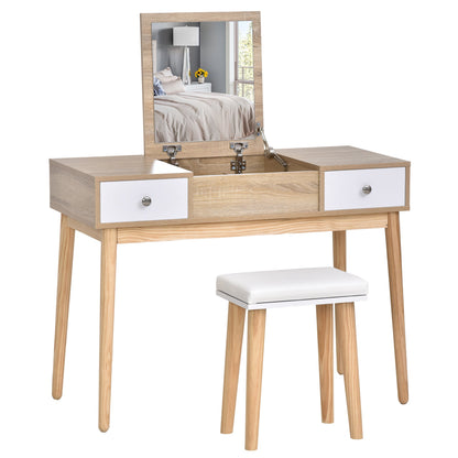 Modern Wooden Vanity Make-up Table an Stool, with Mirror and Jewels Organiser