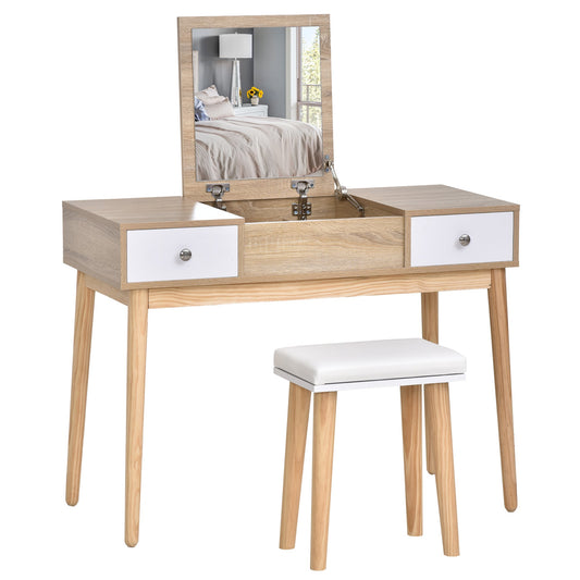 Modern Wooden Vanity Make-up Table an Stool, with Mirror and Jewels Organiser