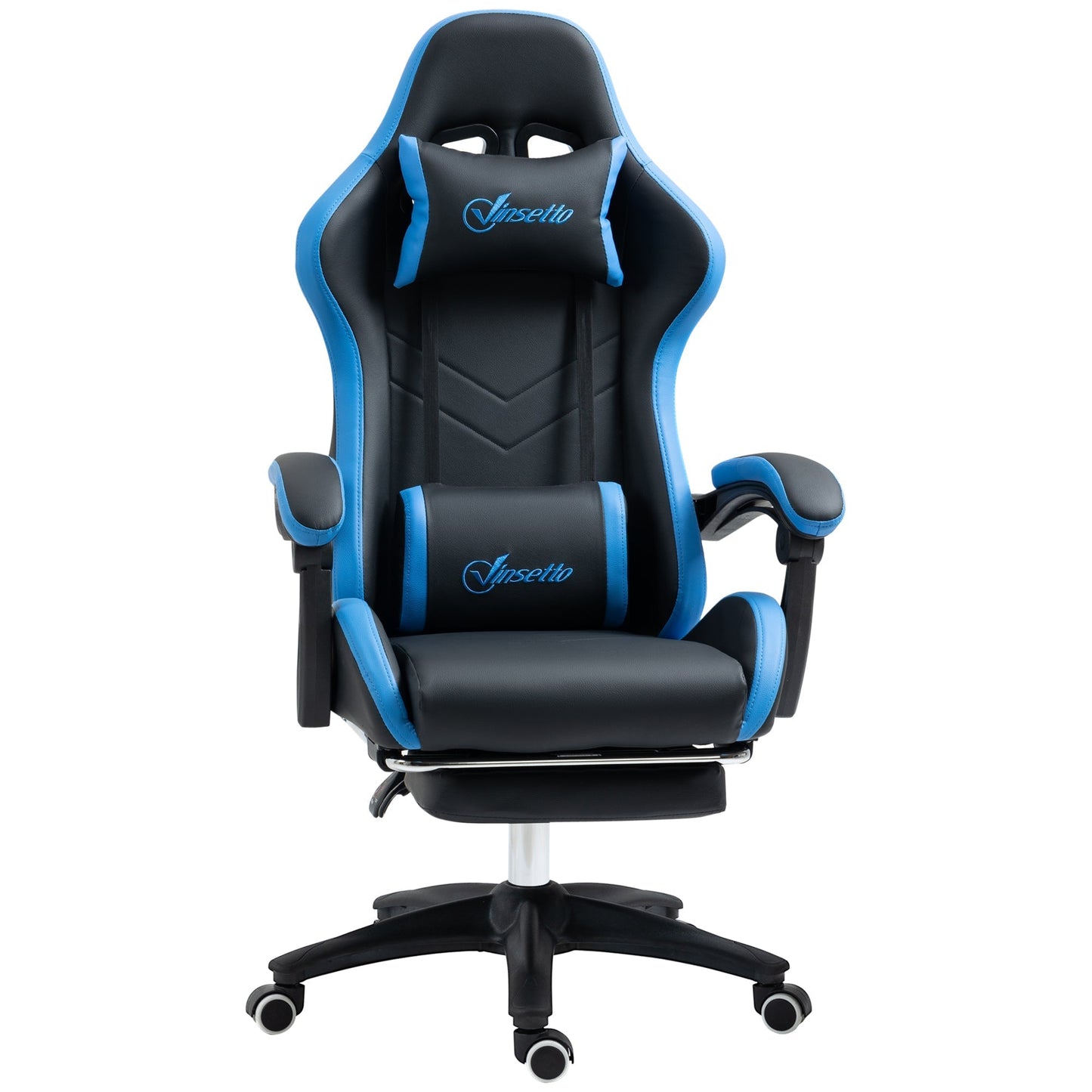 Gaming Chair with Adjustable Height and Reclining Backrest, 65x65x121-129 cm, Blue and Black