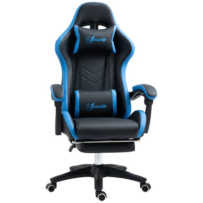 Gaming Chair with Adjustable Height and Reclining Backrest, 65x65x121-129 cm, Blue and Black