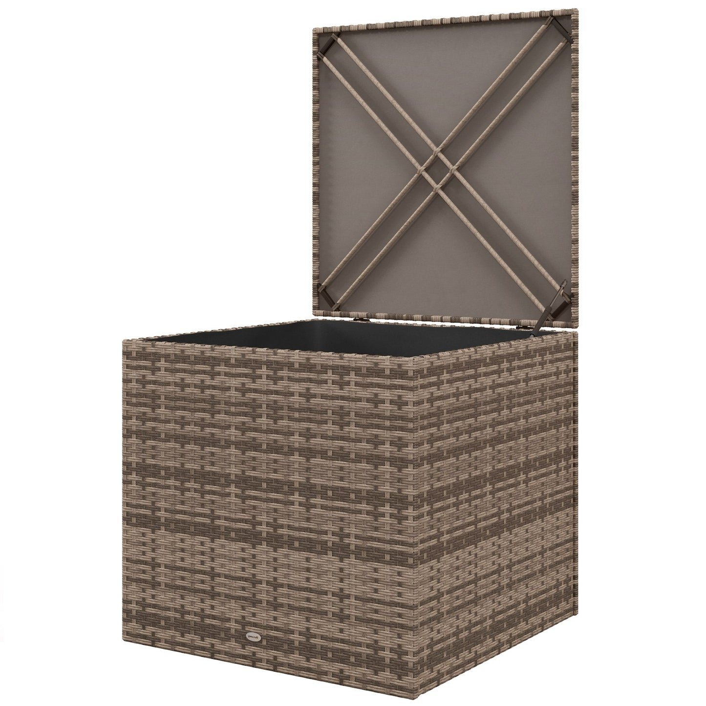 Outdoor Storage Chest in PE Rattan and Steel with Internal Lining, 75x75x70 cm, Black and Sand Color