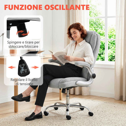 Ergonomic Chair, High Back, Printed Velvet, Foldable Armrests, Cream White