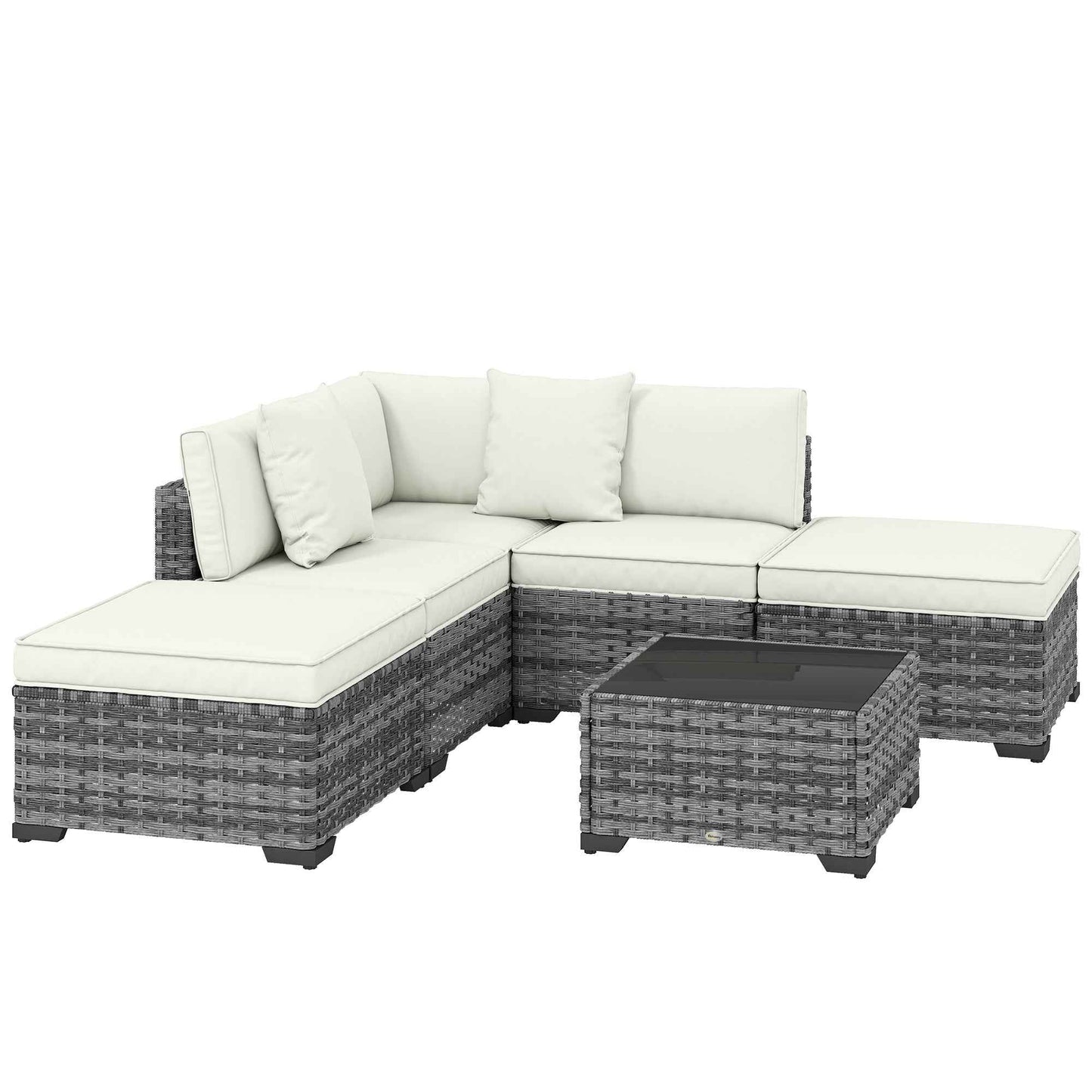 6-Piece Rattan and Steel Garden Furniture Set with Sofa, Coffee Table, and Cushions, Grey