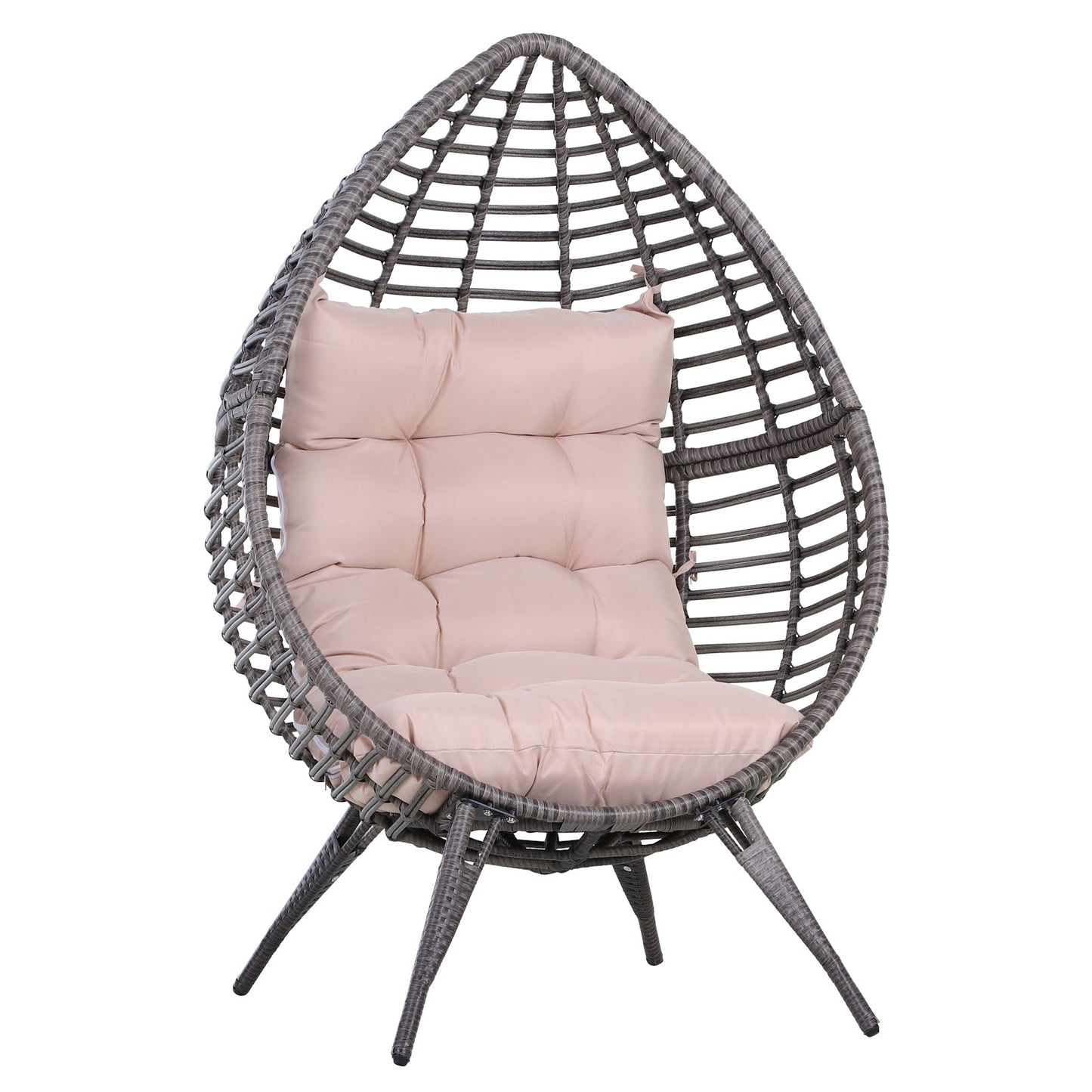 DROPPA | Boho Teardrop Rattan Outdoor Lounge Chair with Cushion, 101x89x156cm Grey and Beige