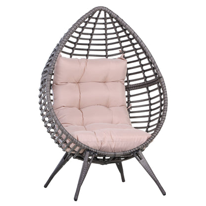 DROPPA | Boho Teardrop Rattan Outdoor Lounge Chair with Cushion, 101x89x156cm Grey and Beige