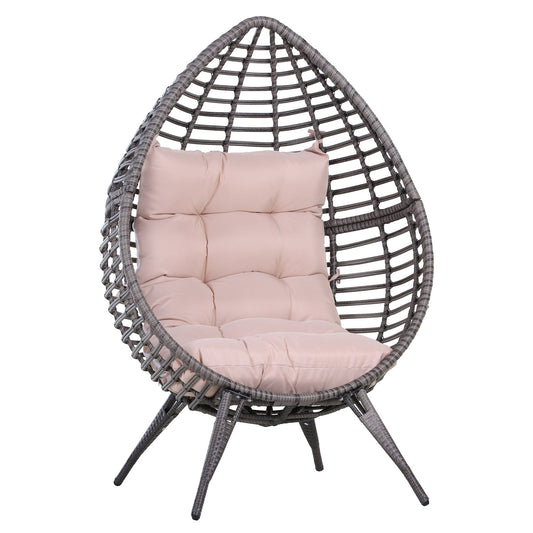 DROPPA | Boho Teardrop Rattan Outdoor Lounge Chair with Cushion, 101x89x156cm Grey and Beige