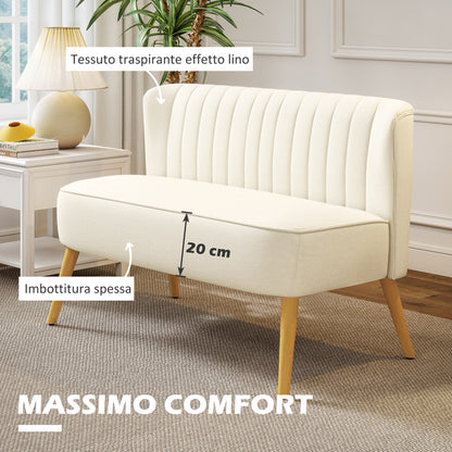 2-Seater Modern Fabric Sofa with Wooden Legs, 117 x 56.5 x 77 cm, Cream White