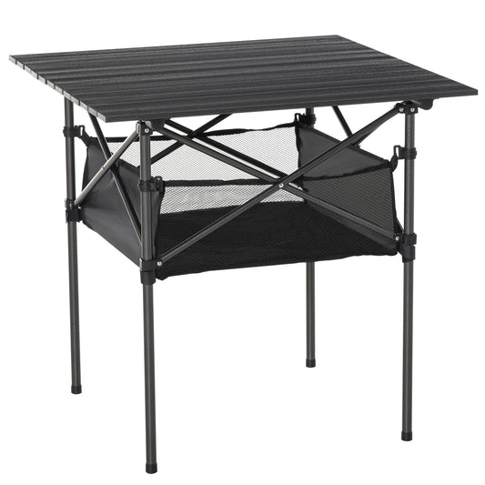 Folding Camping Picnic Table, Space-Saving and Rollable with Travel Bag, Black 70x70x69cm