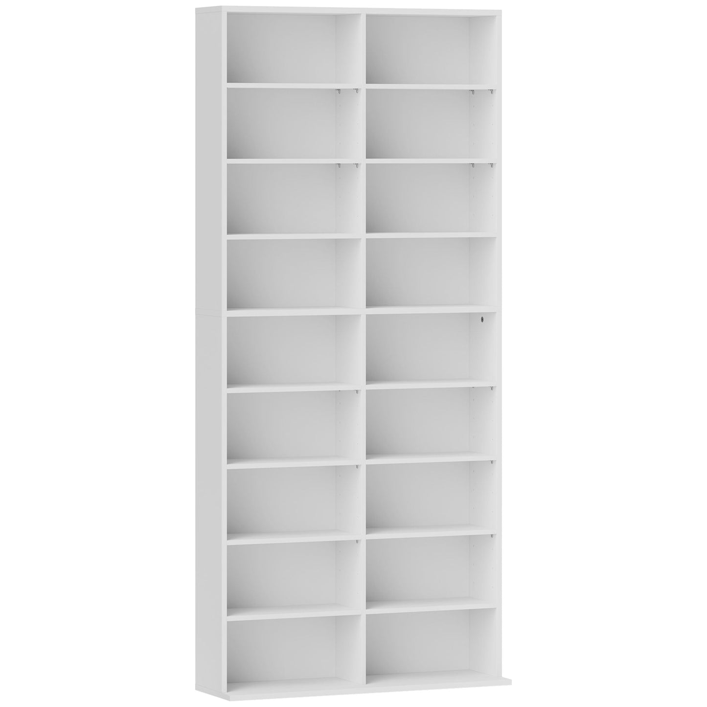 CD and DVD Shelves 18 Compartments Max. Capacity 640 CDs/360 DVDs 430 Blu-rays 78.5 x 24 x 175 cm White