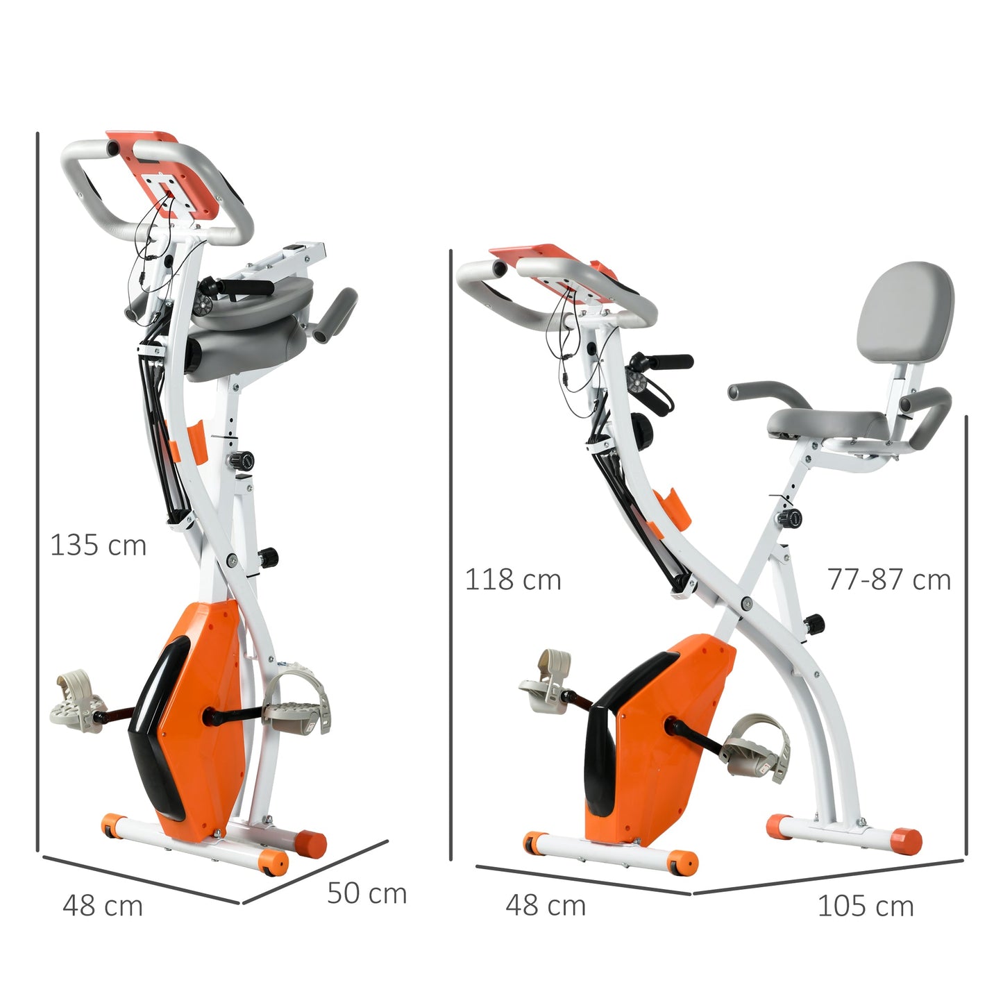 Folding Exercise Bike with 8-Level Magnetic Resistance, Heart Rate Sensor, 2.5kg Flywheel, Orange