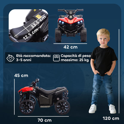 Kids Electric Quad Bike ATV with 6V Rechargeable Battery, LED Headlights and Music, Ages 3-8 Years, Red