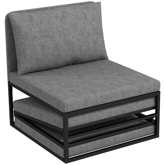 Armchair Bed with Cushion and Protective Cover, in Linen Effect Fabric and Metal, 66x70x74 cm, Grey