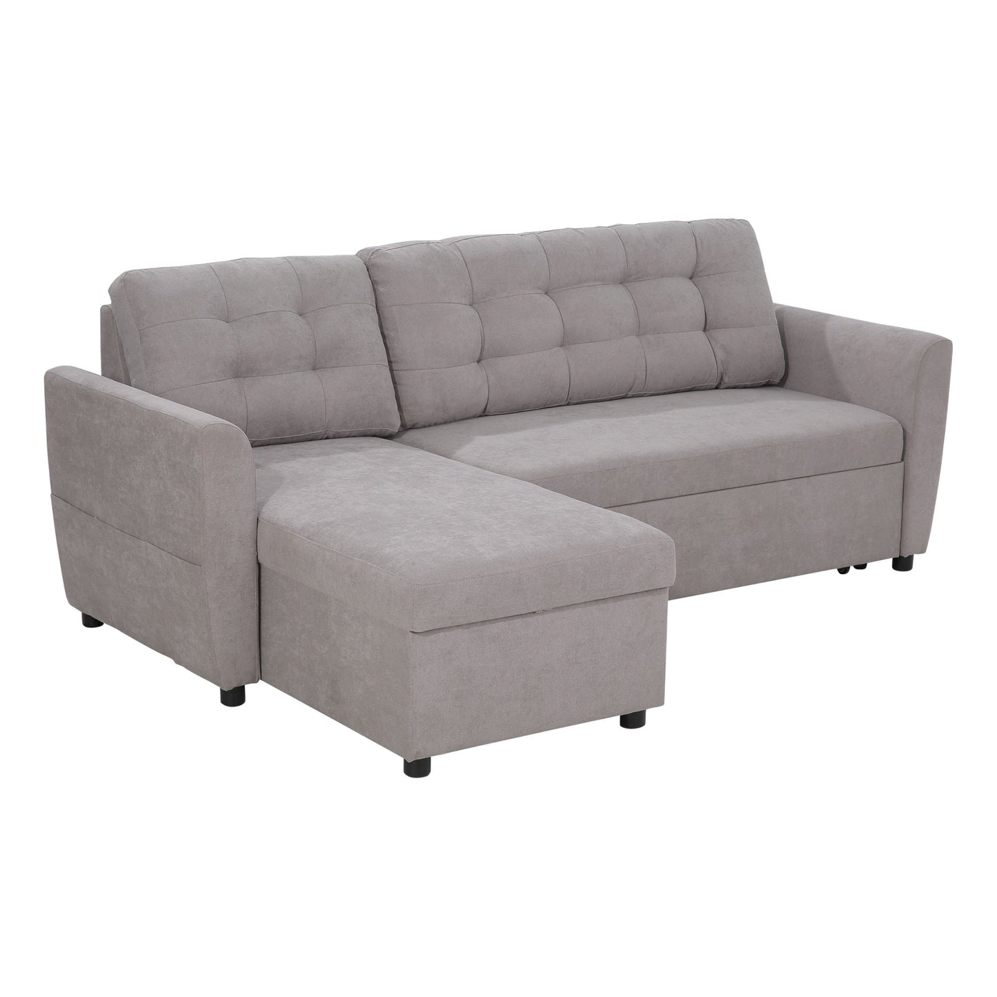 Grey Corner Sofa | 3 Seater Corner Sofa Bed with Chaise Longue Storage in Fabric, 217x134x85cm, Grey