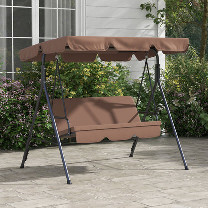 3 Seater Garden Swing with Tilting Sun Canopy and Cushions, 172x110x153 cm, Brown and Black