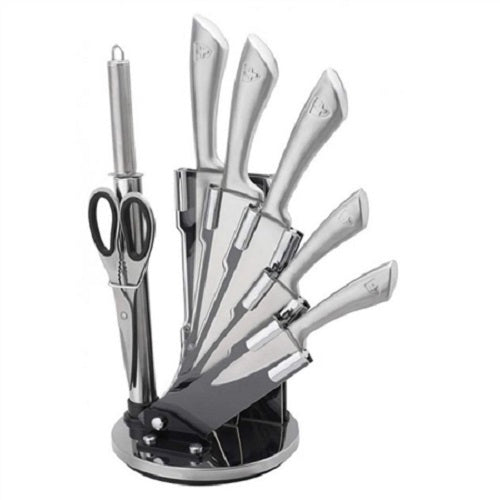 8 pcs, knife stand set, silver,  Royalty Line RL-KSS804