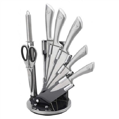 8 pcs, knife stand set, silver,  Royalty Line RL-KSS804