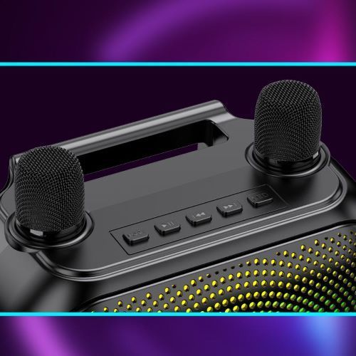 Rechargeable speaker, double microphone, led lights