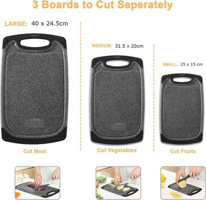 RoyaltyLine CB3PCB Chopping Board Set – 3 Sizes, Non-Slip