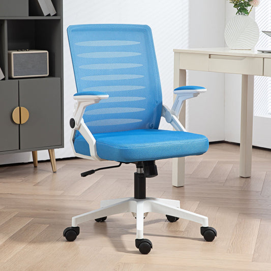 Ergonomic Swivel Chair with Adjustable Height and Armrests, 54x54x89-99 cm, White and Blue