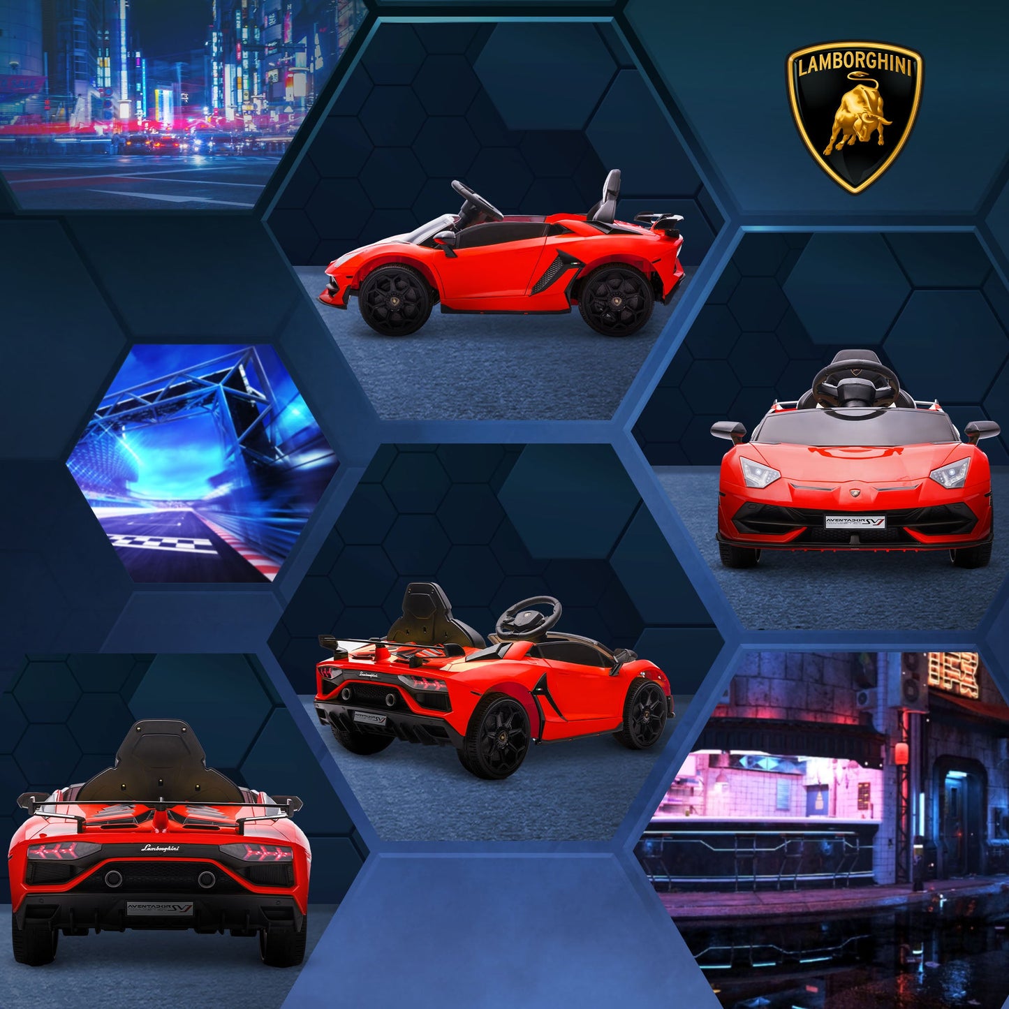 12V Electric Ride-On Toy Car for Kids with Lamborghini License, Horn and Remote Control, 107.5x63x42 cm, Red