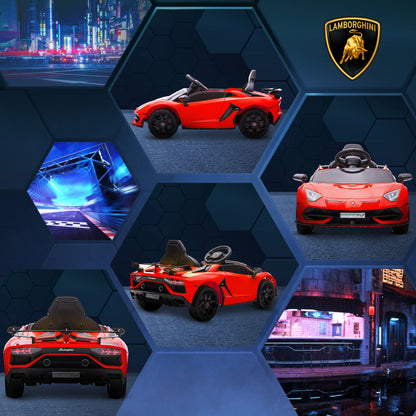 12V Electric Ride-On Toy Car for Kids with Lamborghini License, Horn and Remote Control, 107.5x63x42 cm, Red