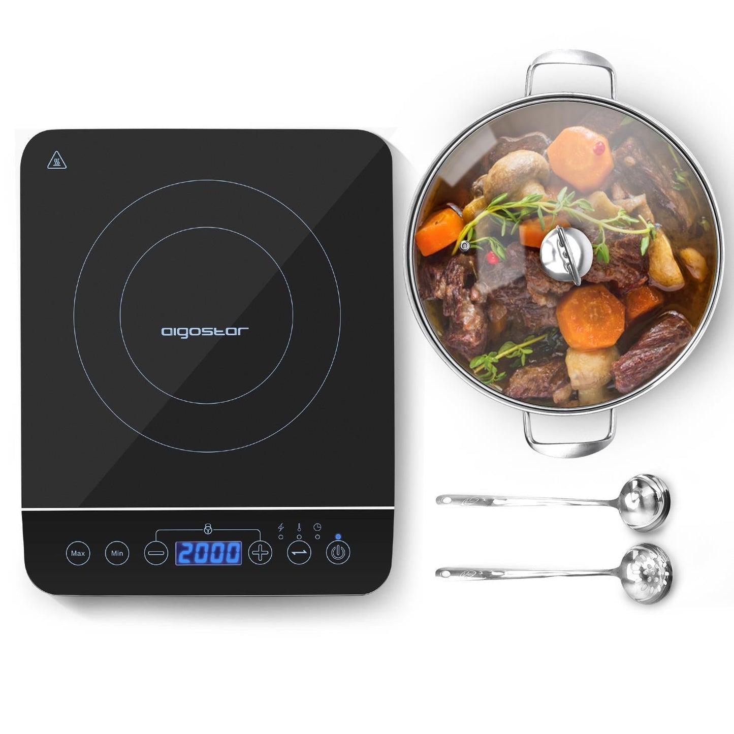 2000W, induction cooker set, induction pot, spoons, Aigostar Bluefire