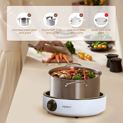 2000W, induction plate, glass ceramic cooking plate, electric grill, 2 in 1, Aigostar Foodie