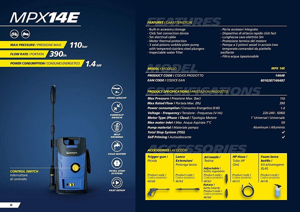 Michelin MPX14E Electric Pressure Washer – 110 Bar