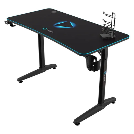 Gaming Desk, Full-Coverage Mouse Pad, Cup Holder, Dual Headset Hook, Black