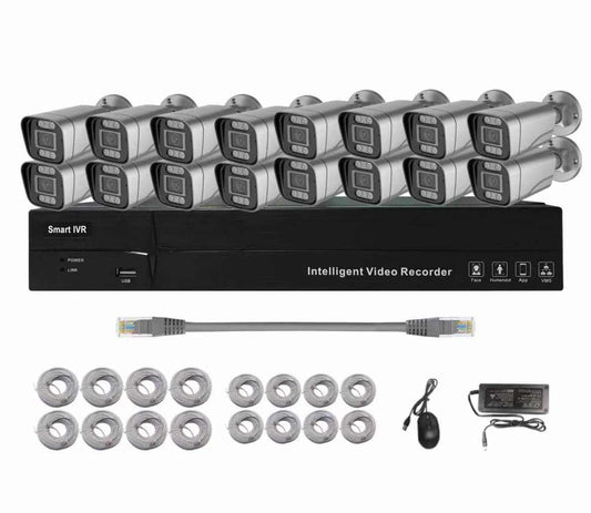 16 cameras, 5MP, IVR, DVR, 2TB hard disk, 25MT cable, CAT 6