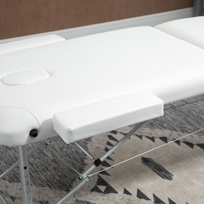 Portable Folding Professional Massage Table in White Aluminum 215x81x61-84cm
